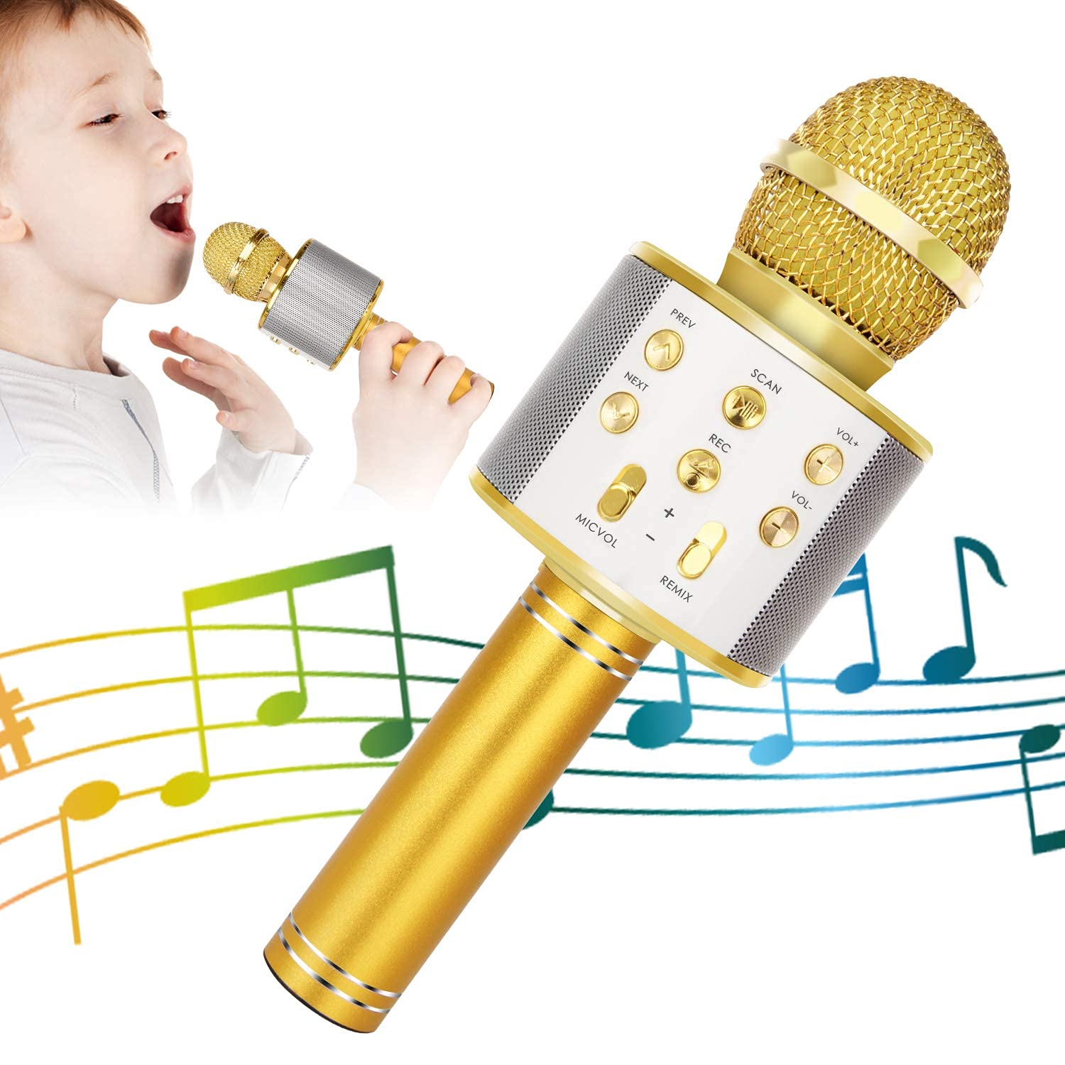 Kidwill Wireless Bluetooth Karaoke Microphone For Kids, 5-In-1 Portable Handheld Karaoke Mic Speaker Player Recorder With Adjust